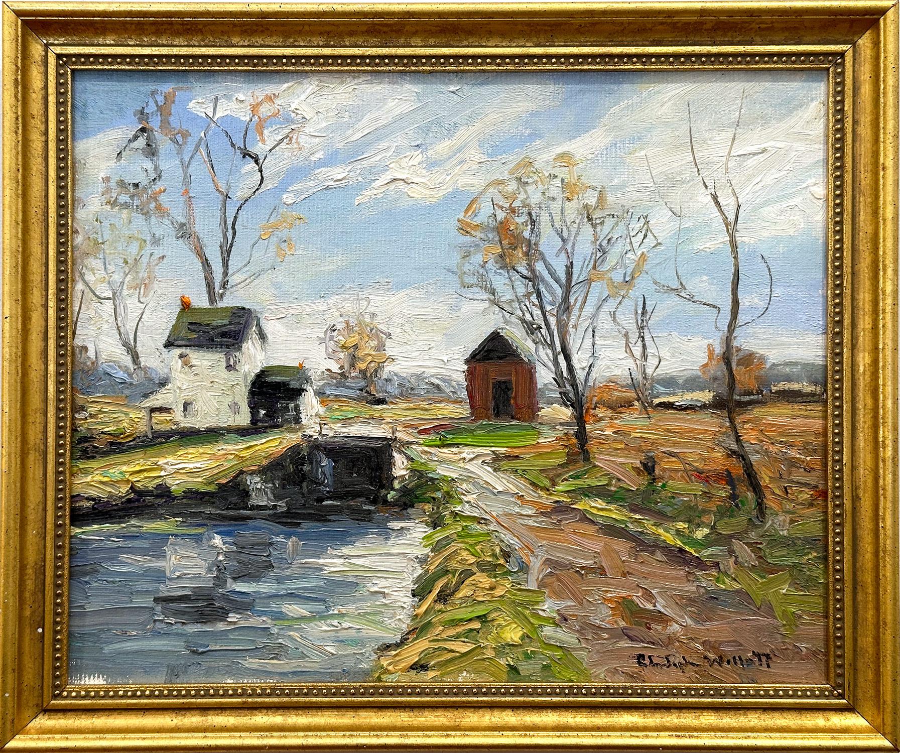 Christopher Willett Landscape Painting - "House by the Stream" Pastoral Summer Countryside Landscape Oil Painting Framed