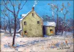 "House in Buckingham" Bucks County PA, Pastoral Winter Landscape Oil Painting