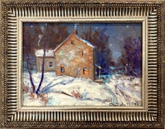 "House on River Rd by Bowman's Tower'" Bucks County PA Night Snow Scene Painting