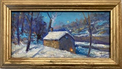 "House on River Road Bucks County" Impressionistic Miniature Evening Snow Scene 