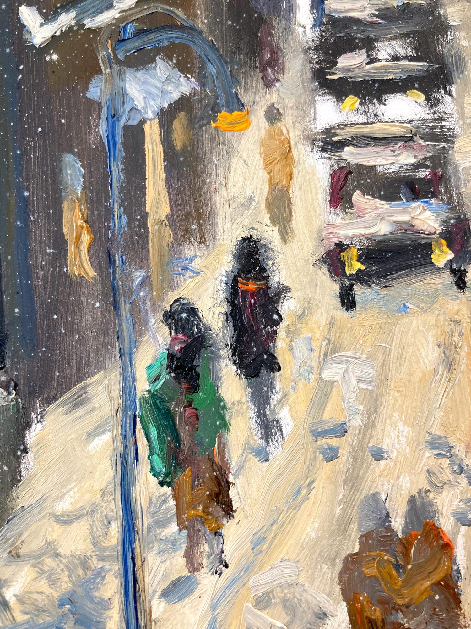 Peinture à l'huile impressionniste « In the Shadow of Trinity Church » - Scène de neige dans l'église de Trinity à New York 5