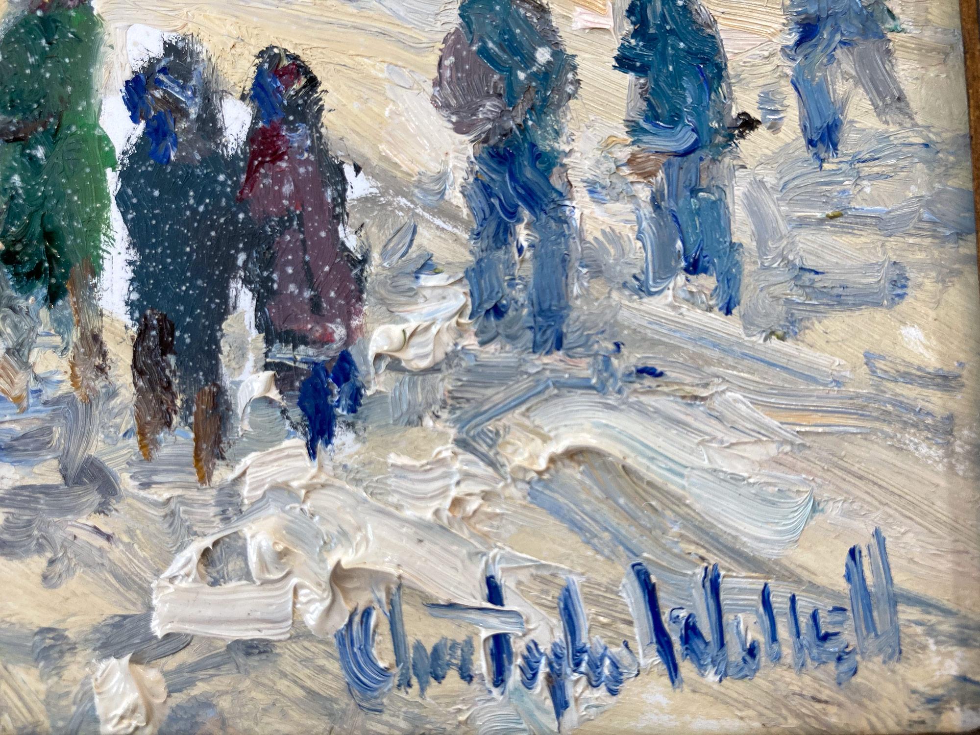 Peinture à l'huile impressionniste « In the Shadow of Trinity Church » - Scène de neige dans l'église de Trinity à New York 6