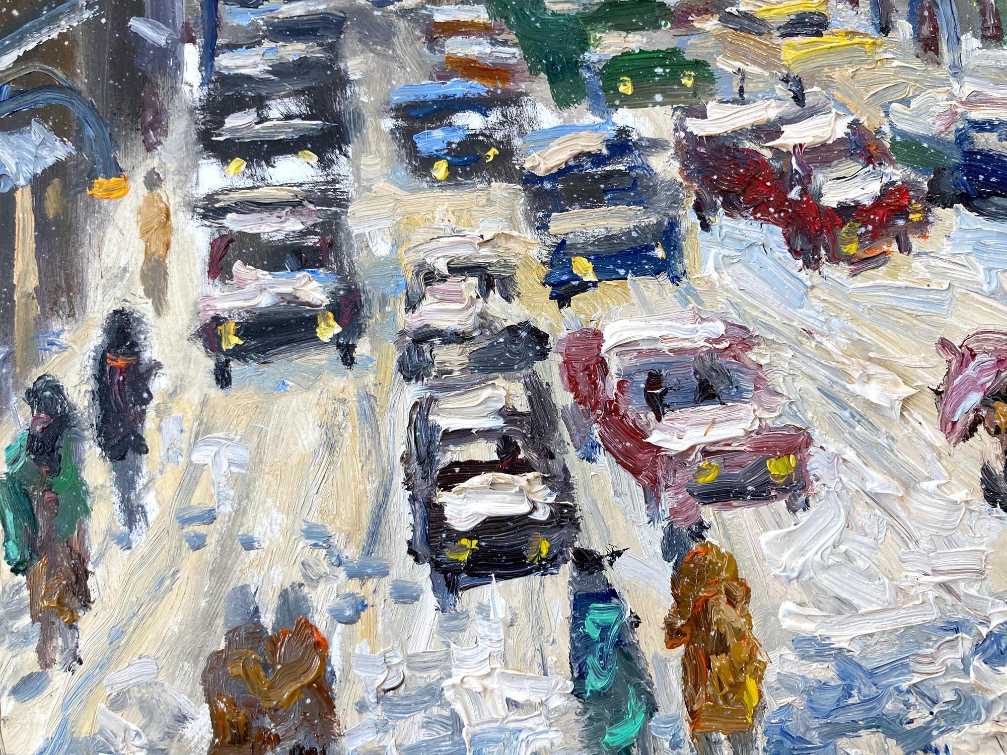 Peinture à l'huile impressionniste « In the Shadow of Trinity Church » - Scène de neige dans l'église de Trinity à New York 7