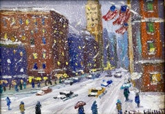 "Mid Town NYC" Impressionist Snow Scene in New York City Oil Painting Framed