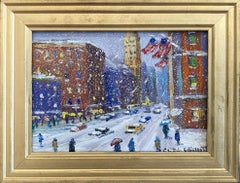 "Mid Town NYC" Impressionist Snow Scene in New York City Oil Painting Framed