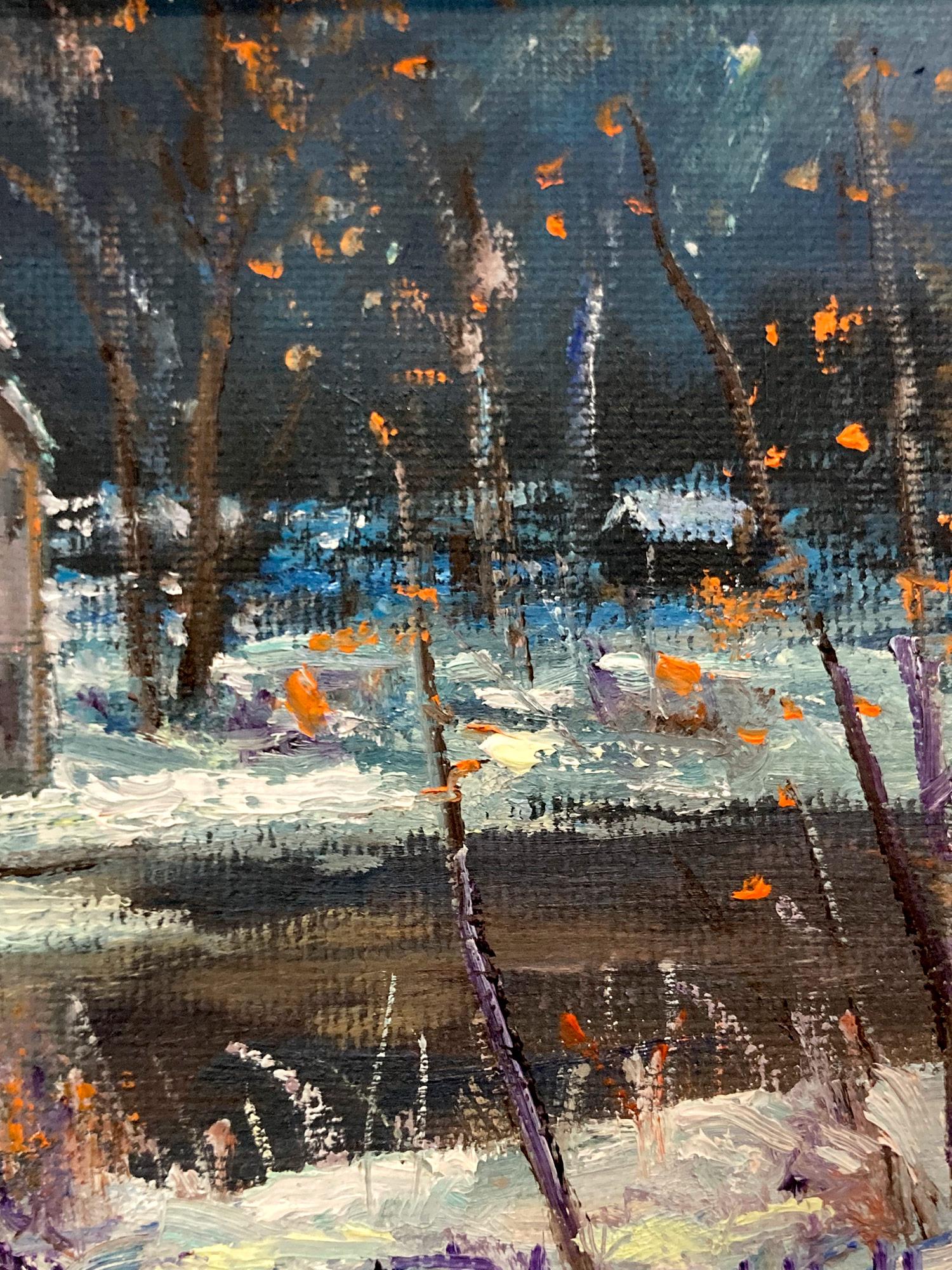 Scène pastorale hivernale impressionniste d'une maison pittoresque recouverte de neige près du moulin le long de la rivière Neshaminy dans le comté de Bucks, en Pennsylvanie. Willett a dépeint cette charmante scène de moulin d'une manière à la fois