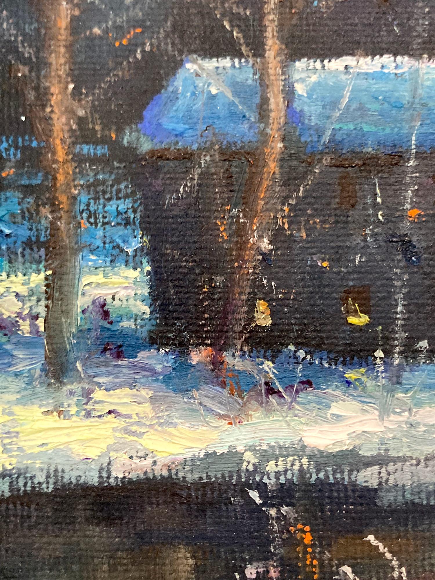 Scena pastorale invernale impressionista di una pittoresca casa coperta di neve vicino al mulino lungo il Neshaminy Creek nella Contea di Bucks, PA. Willett ha ritratto questa incantevole scena del mulino in modo intimo e allo stesso tempo energico