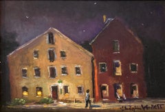 "Prallsville Mills Moonlight" Stockton Town Evening Landscape Scene Oil Painting