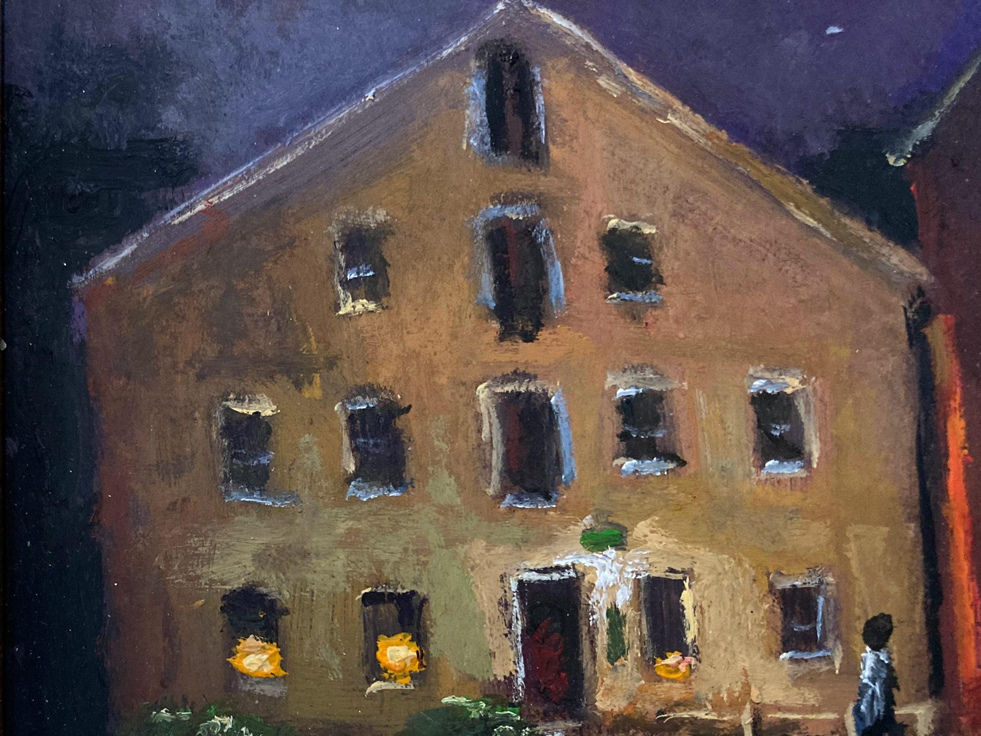 Impressionist nighttime pastoral scene of the historic site Prallsville Mills nestled along the Delaware River in the quaint town of Stockton. Willett has portrayed this charming scene in a most intimate, yet energetic way, and has packed much