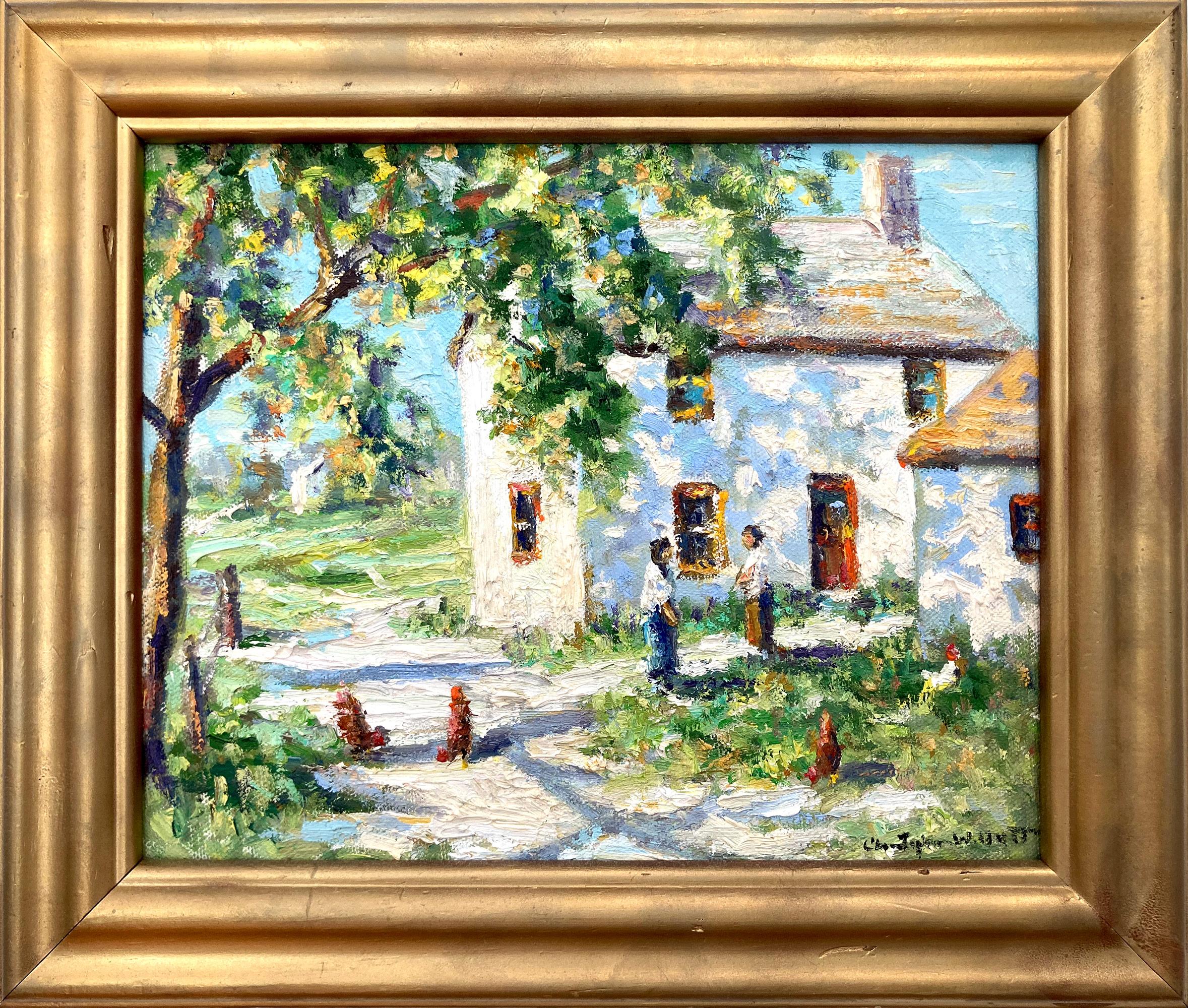 "Morning Chat" Impressionist Pastoral Landscape Oil Painting in Pennsylvania