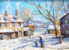 "New Hope PA" Bucks County PA, Pastoral Winter Snow Landscape Oil Painting