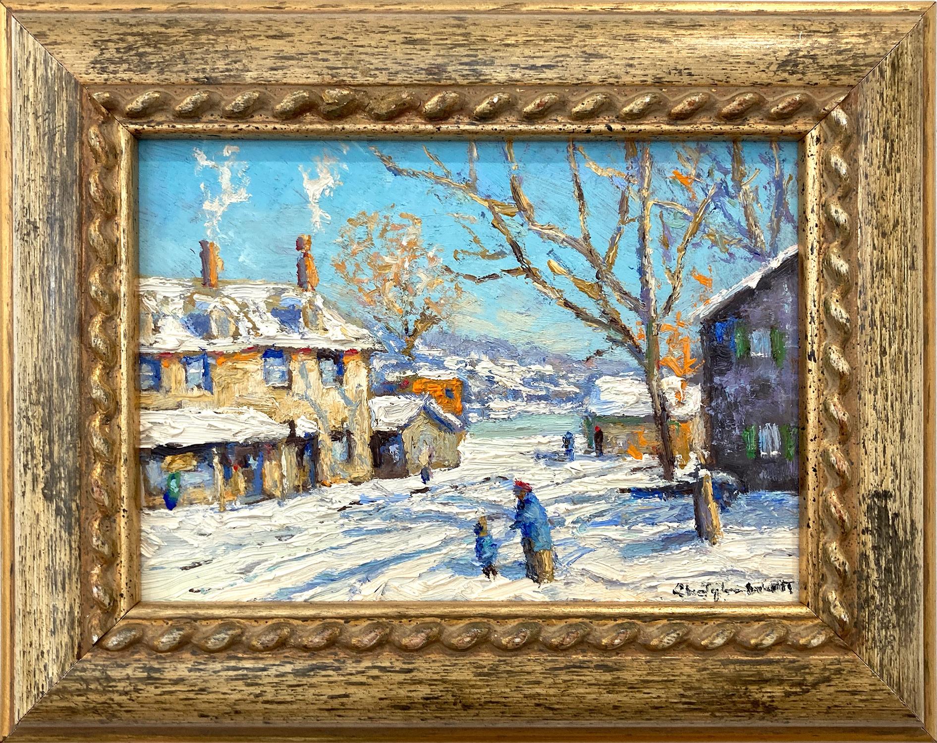 Christopher Willett Landscape Painting - "New Hope PA" Bucks County PA, Pastoral Winter Snow Landscape Oil Painting