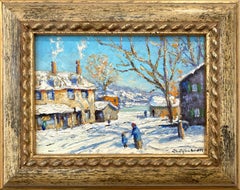 "New Hope PA" Bucks County PA, Pastoral Winter Snow Landscape Oil Painting