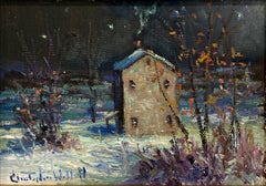 „New Years Night“ Pflaumenschnallen County Schneeszene Landschaft Ölgemälde