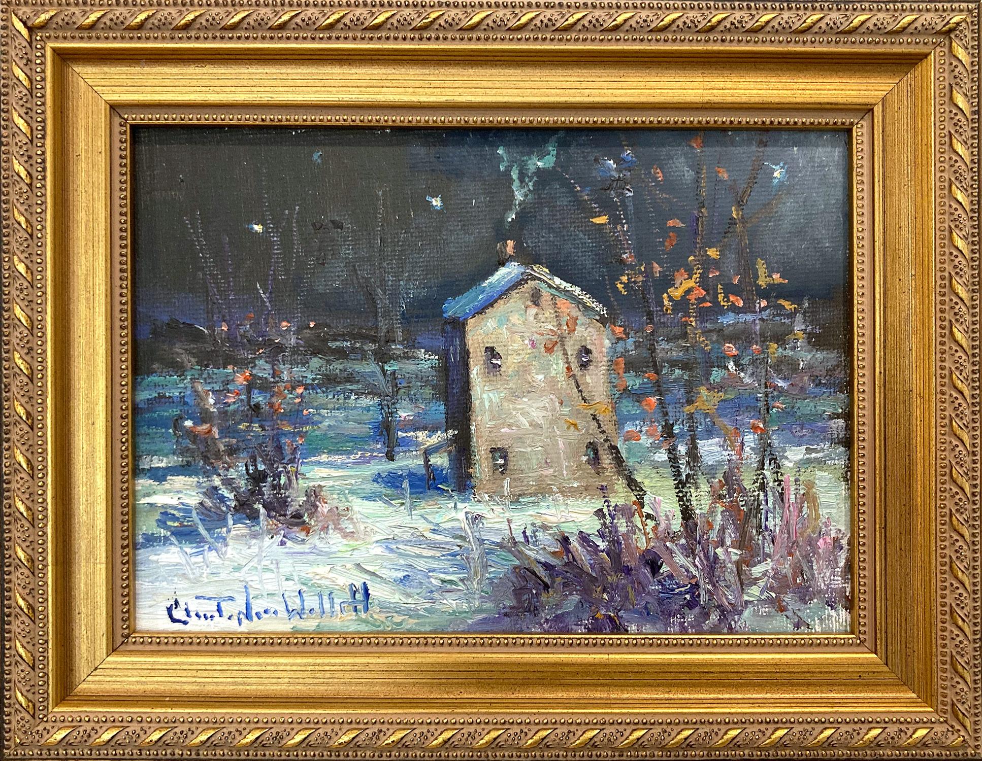 Christopher Willett Landscape Painting - "New Years Night" Plumstead Bucks County Snow Scene Landscape Oil Painting