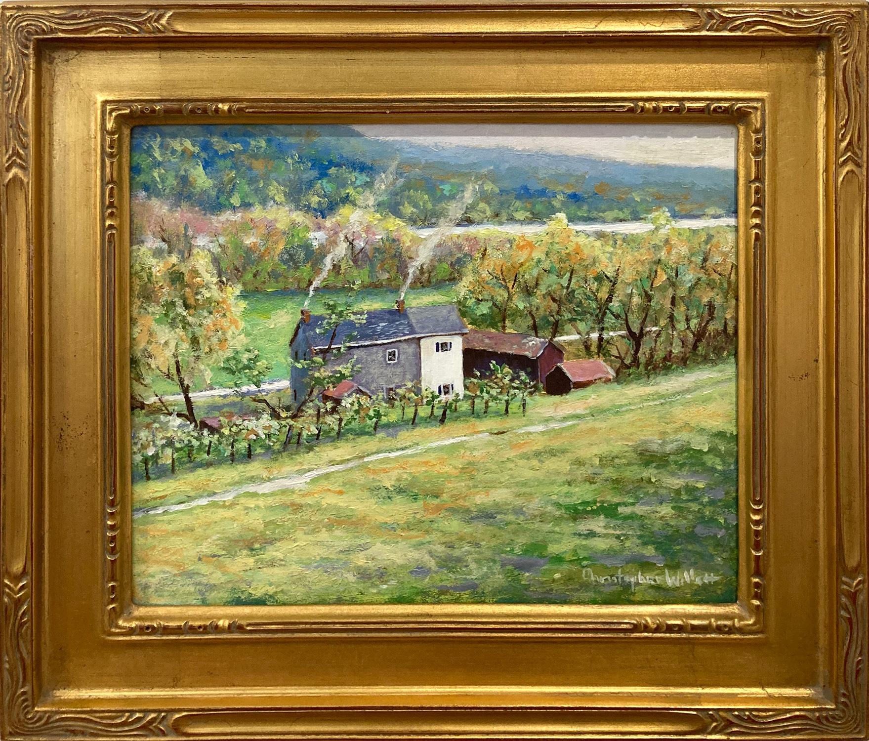 Landscape Painting di Christopher Willett - "Guardando il Delaware"  Scena di paesaggio pastorale della contea di Upper Bucks PA