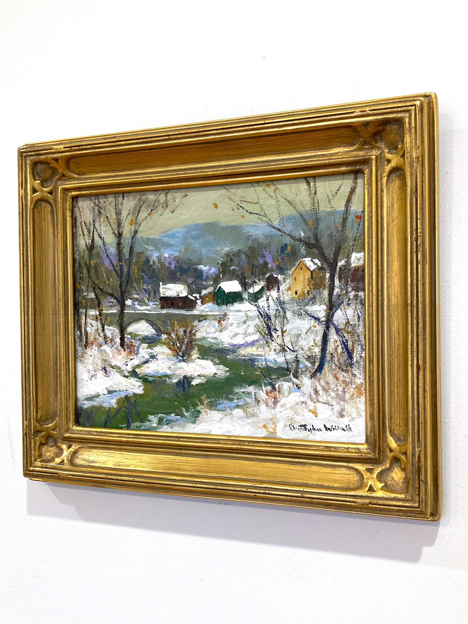 „Point Pleasant“ Bucks County New Hope PA Fluss-Schneefsszene, Ölgemälde, gerahmt im Angebot 9