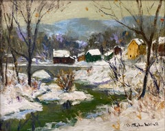 "Point Pleasant" Bucks County New Hope PA River Snow Scene Oil Painting Framed