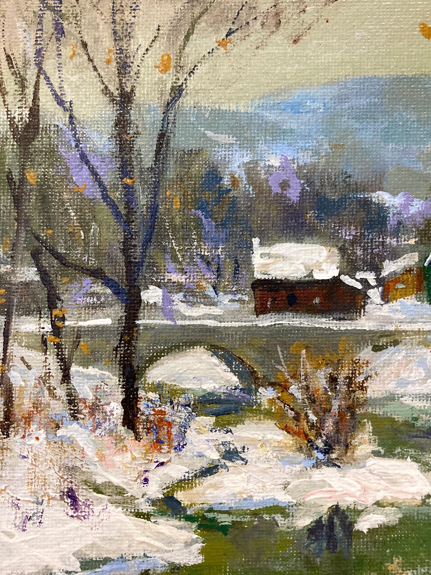 „Point Pleasant“ Bucks County New Hope PA Fluss-Schneefsszene, Ölgemälde, gerahmt im Angebot 1