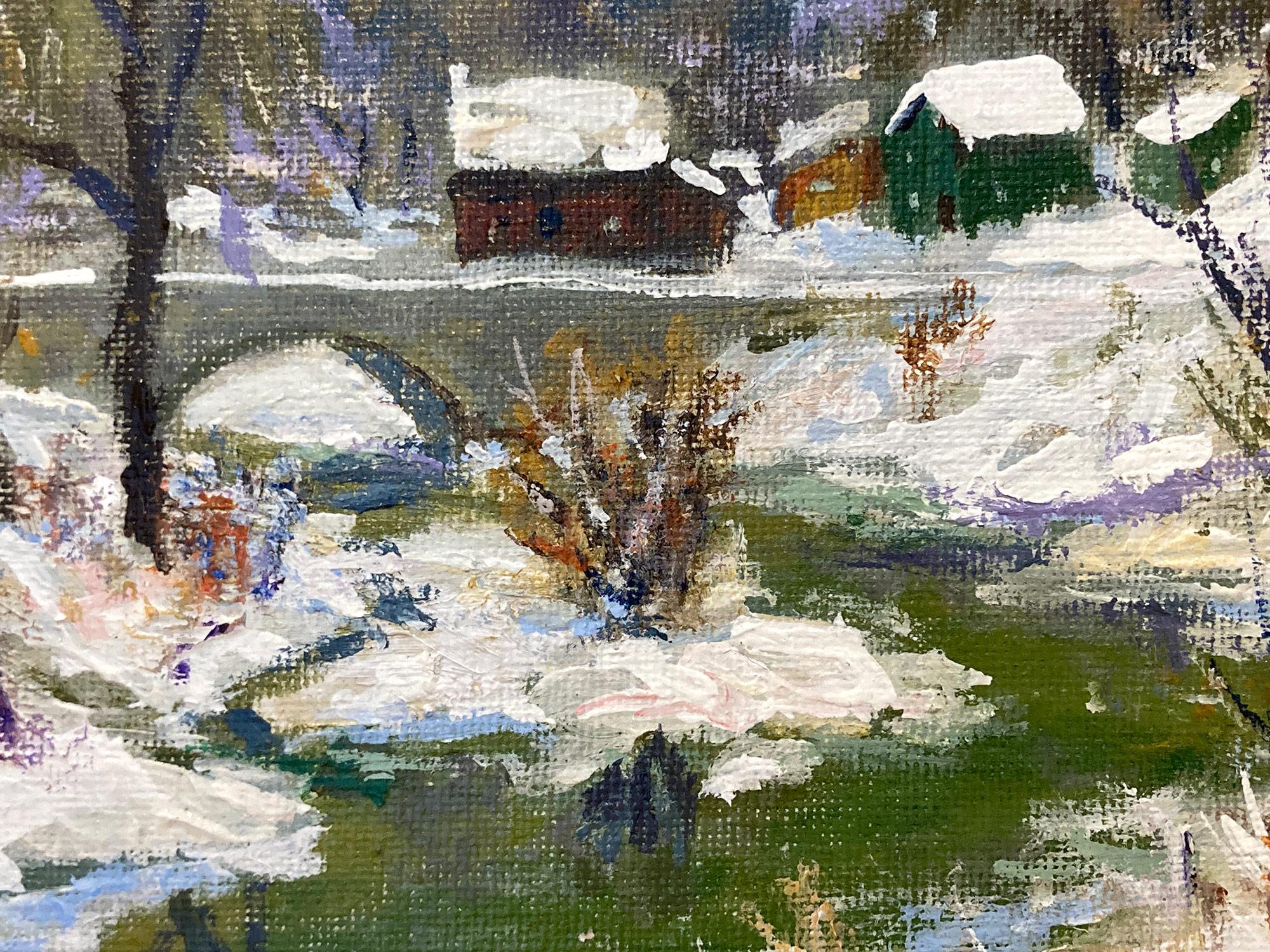 „Point Pleasant“ Bucks County New Hope PA Fluss-Schneefsszene, Ölgemälde, gerahmt im Angebot 2