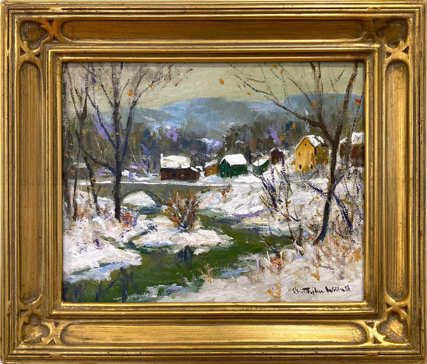 "Point Pleasant" Bucks County New Hope PA River Snow Scene Oil Painting Framed