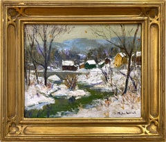 "Point Pleasant" Condado de Bucks New Hope PA Río Escena de nieve Pintura al óleo Enmarcada
