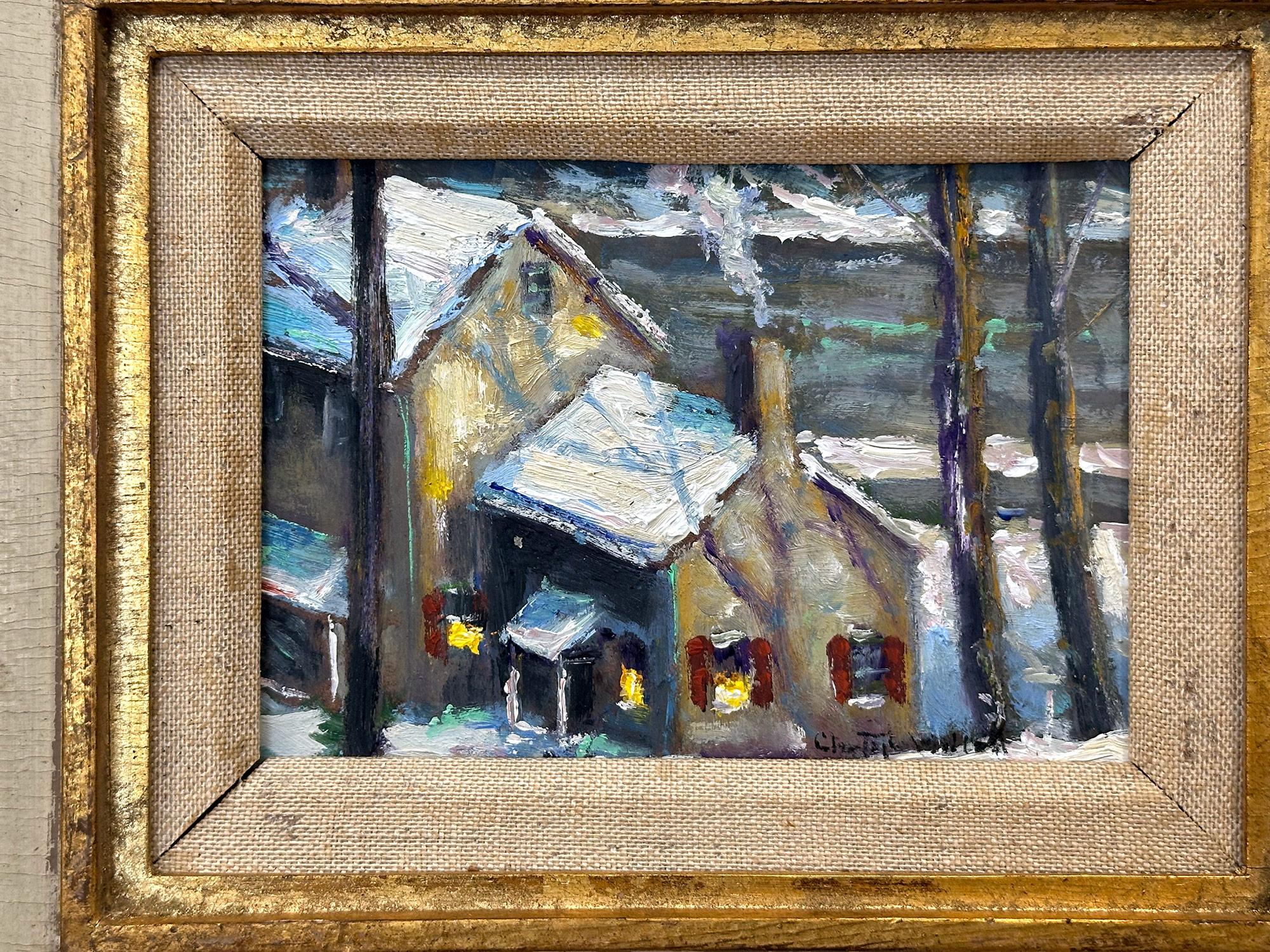 „River House“ River Road New Hope PA Twilight, Schneeszene, Landschaft, Ölgemälde – Painting von Christopher Willett