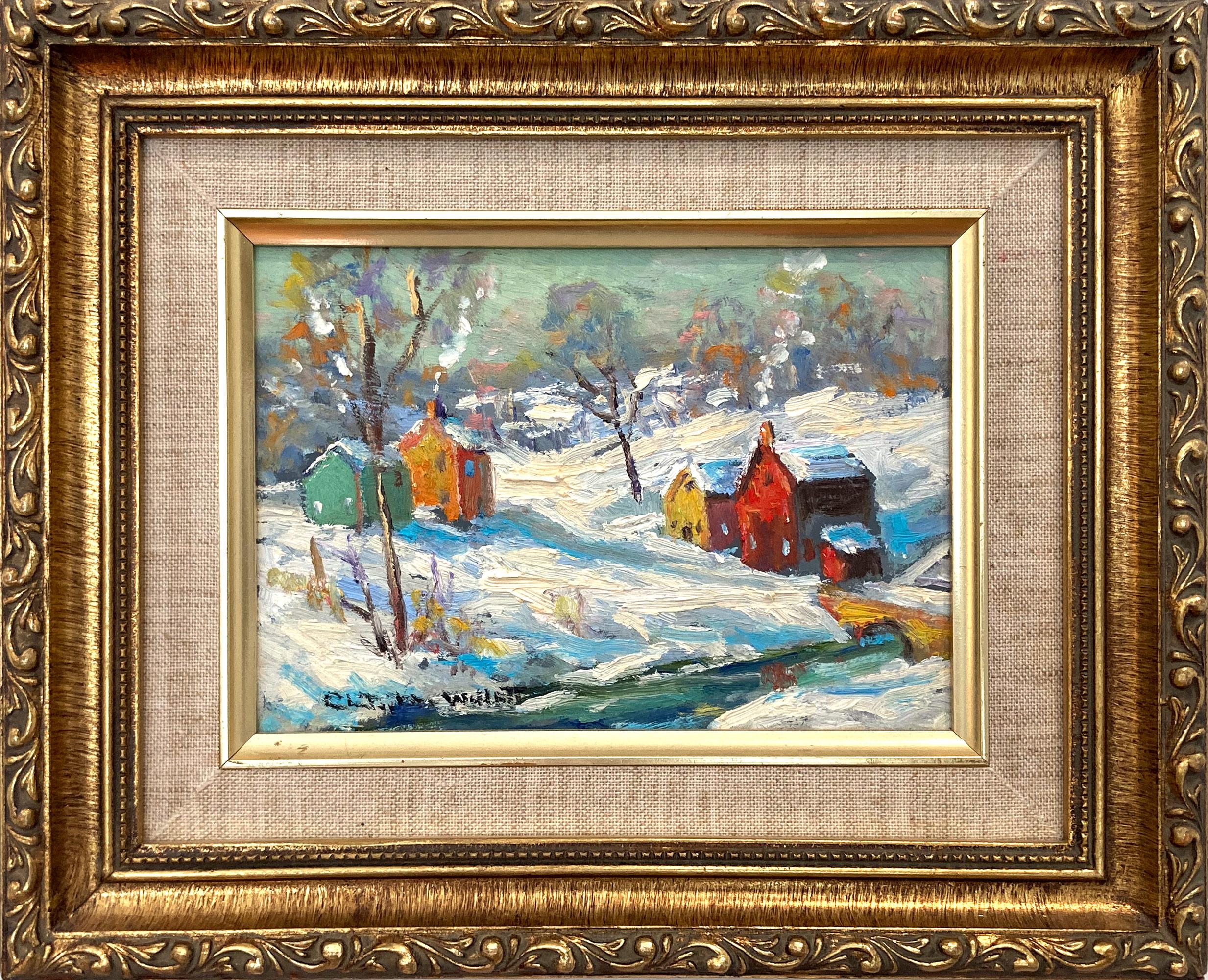 Figurative Painting de Christopher Willett - «Carretera que atraviesa Point Pleasant (Pensilvania)»: paisaje nevado y bucólico del condado de Bucks