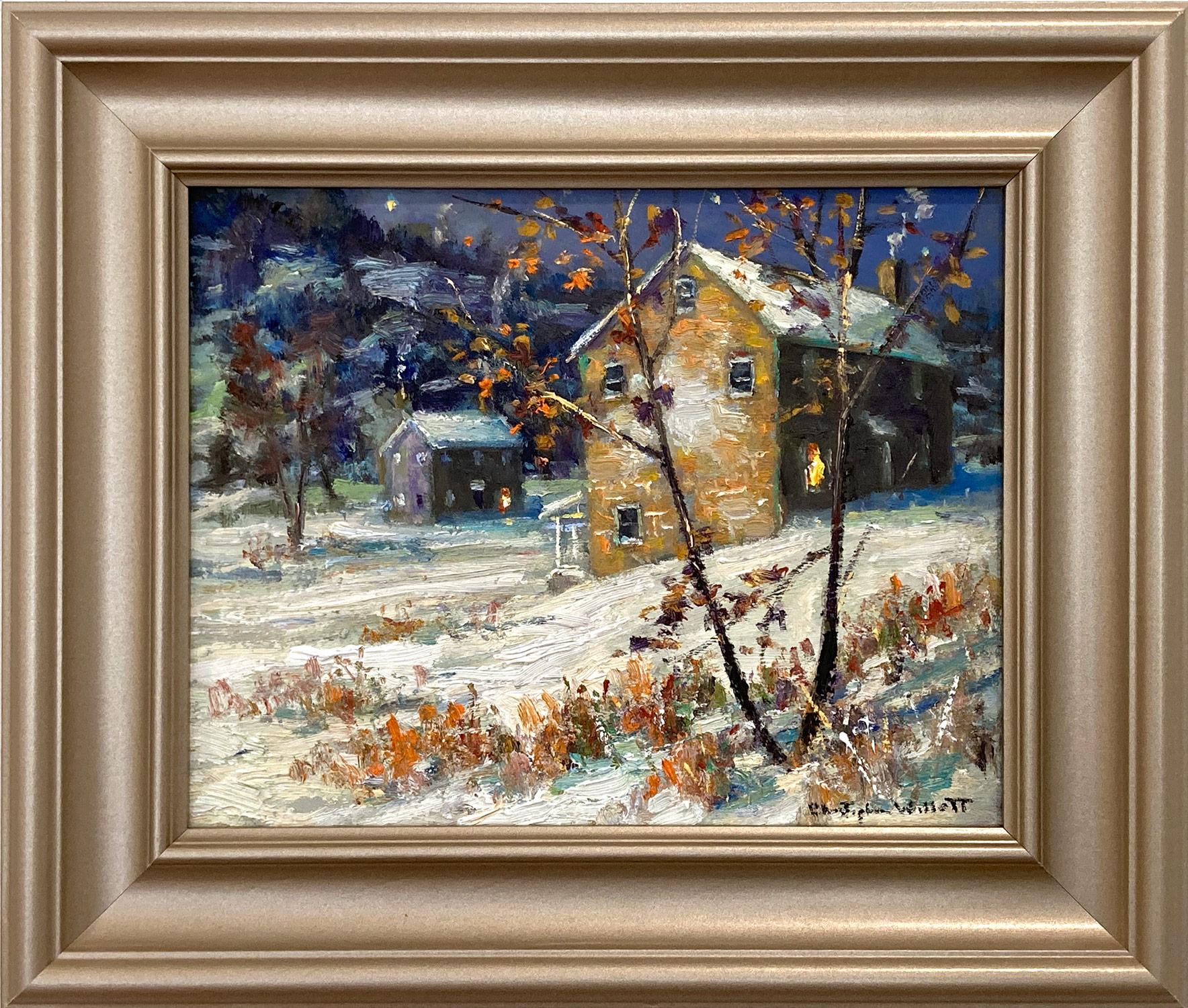 Christopher Willett Landscape Painting - "Road to Doylestown" Bucks County Twilight Snow Scene Landscape Oil Painting 