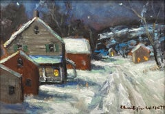 "Road to Lake Nockamixon" Impressionistische pastorale Schneelandschaft Ölgemälde Gerahmt