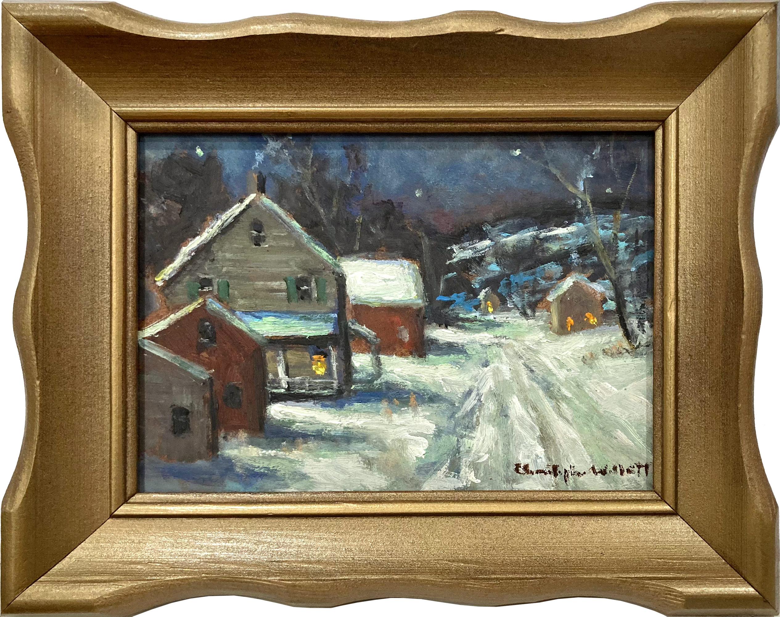 Christopher Willett Landscape Painting - "Road to Lake Nockamixon" Impressionist Pastoral Snow Scene Oil Painting Framed
