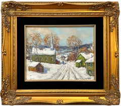 Antique "Road to Tinicum" Bucks County PA Pastoral Winter Snow Landscape Oil Painting