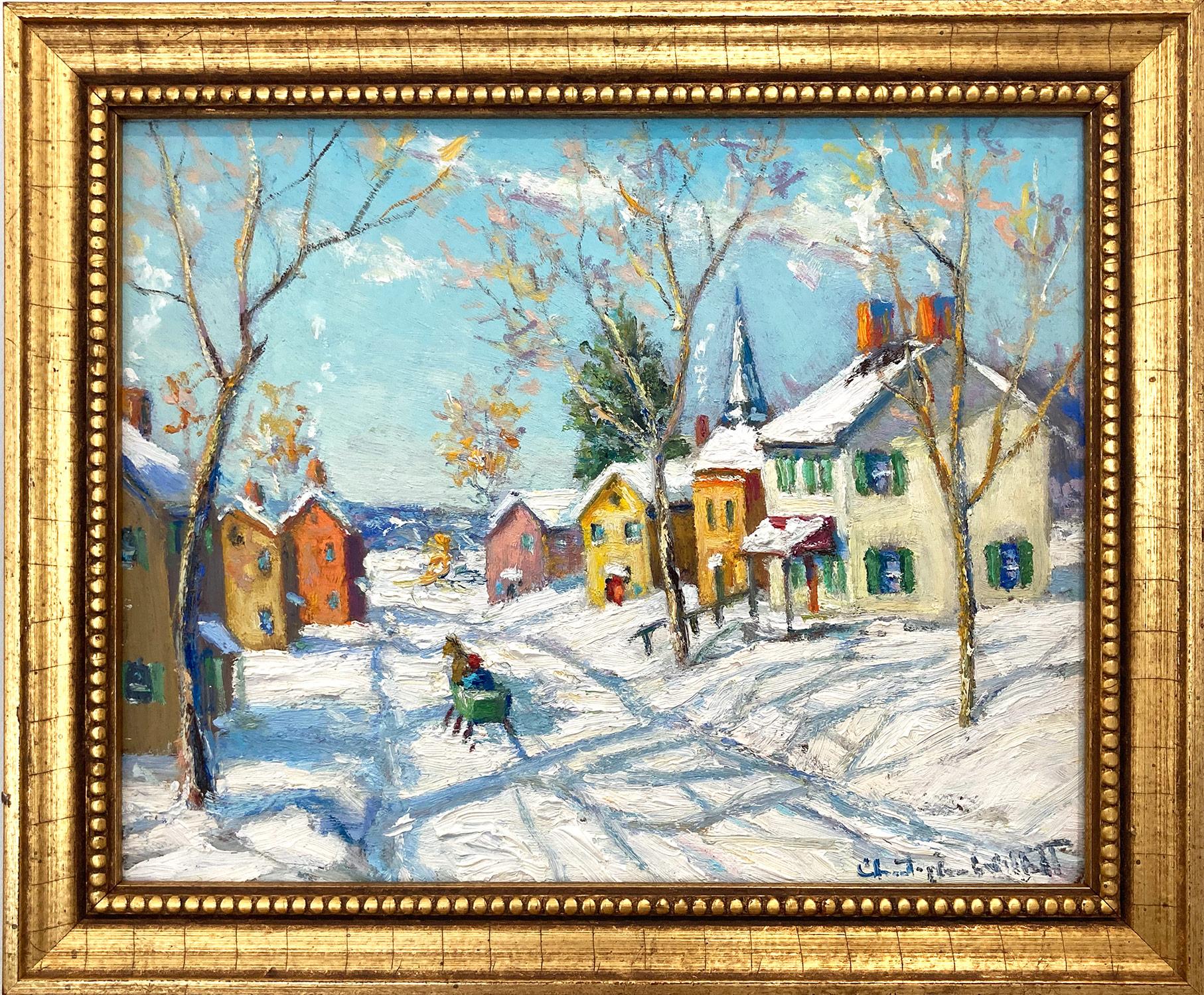 Christopher Willett Figurative Painting - "Rt. 611 Above Revege" Bucks County PA, Pastoral Winter Landscape Oil Painting