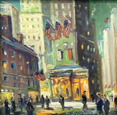 "Saturday Night Manhattan N.Y.C." Impressionist Snow New York City Oil Painting
