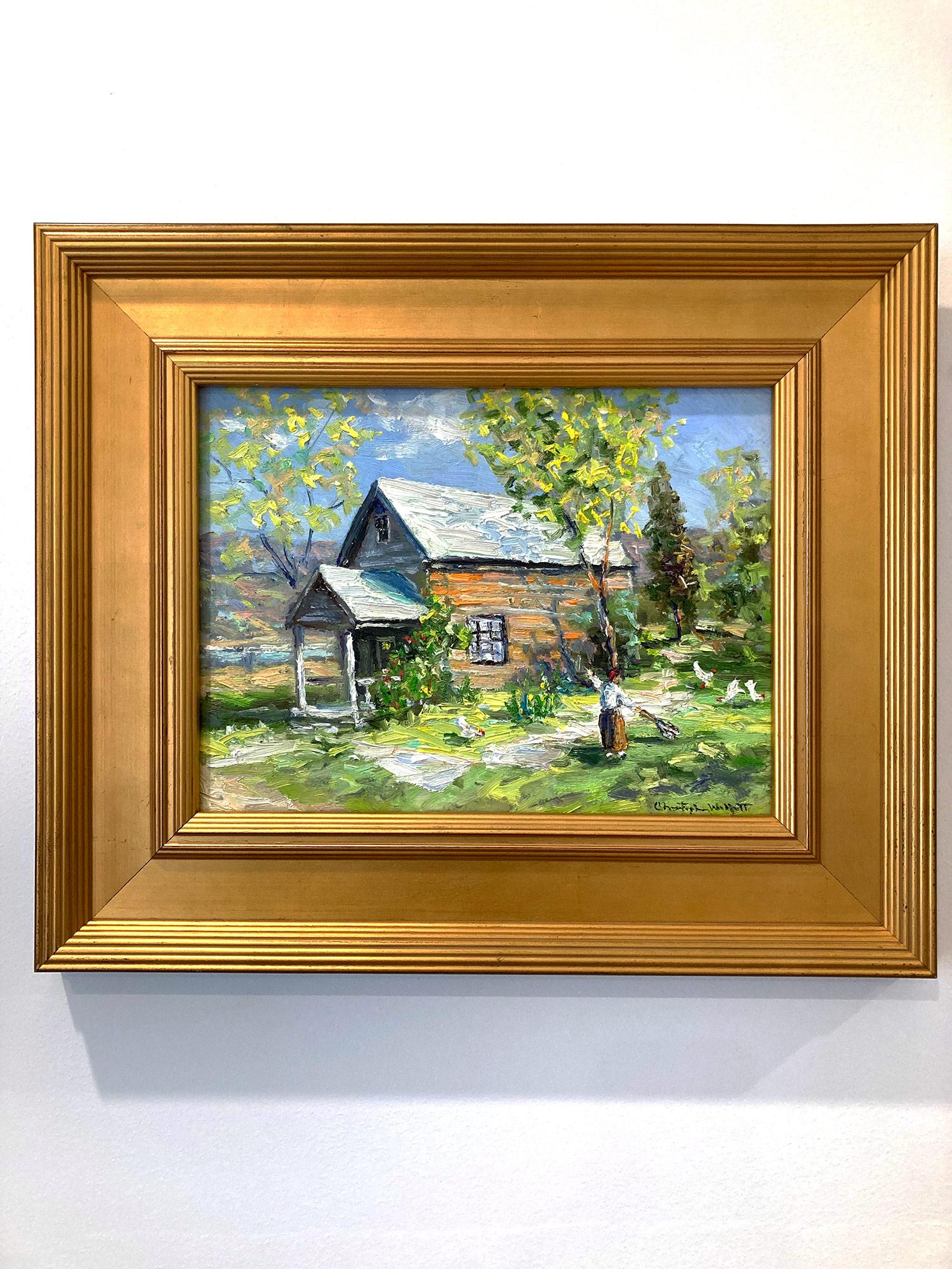 Peinture à l'huile Point Pleasant Bucks County Landscape « Sunday Spring Cleaning » en vente 5