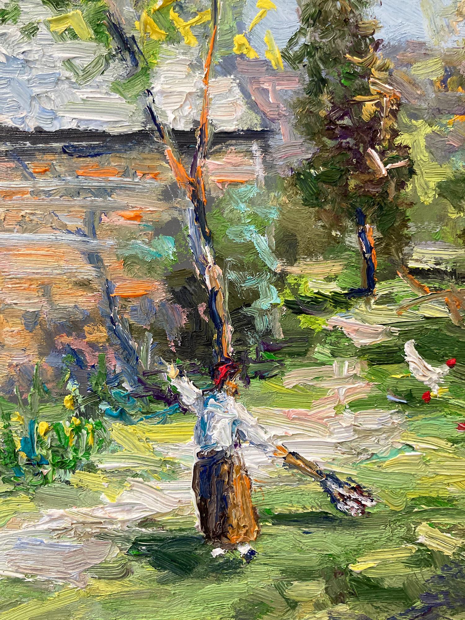 Peinture à l'huile Point Pleasant Bucks County Landscape « Sunday Spring Cleaning » - Post-impressionnisme Painting par Christopher Willett