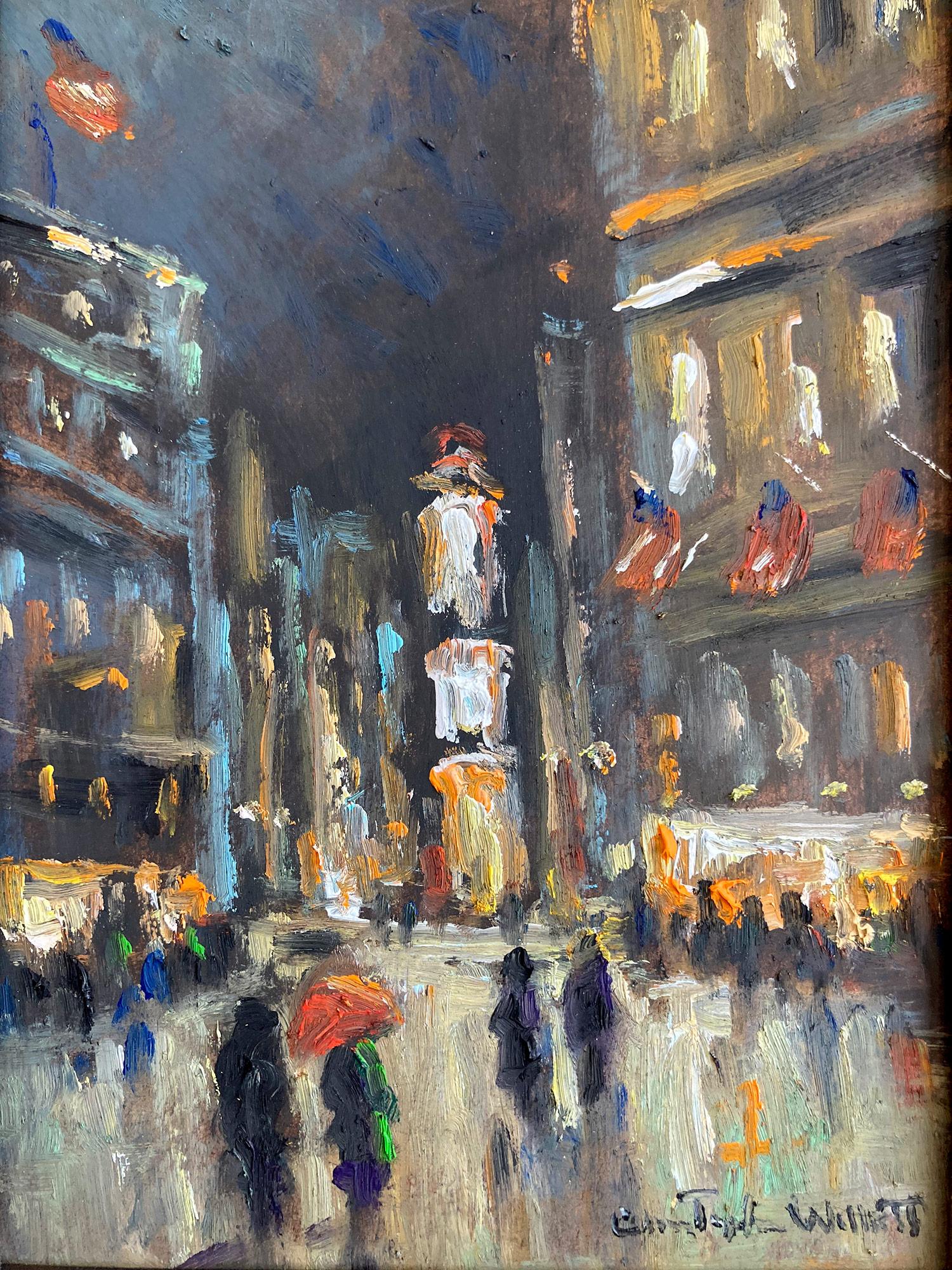 „Times Square N.Y.C.“ Impressionistische Schneeszene in New York City, Ölgemälde – Painting von Christopher Willett