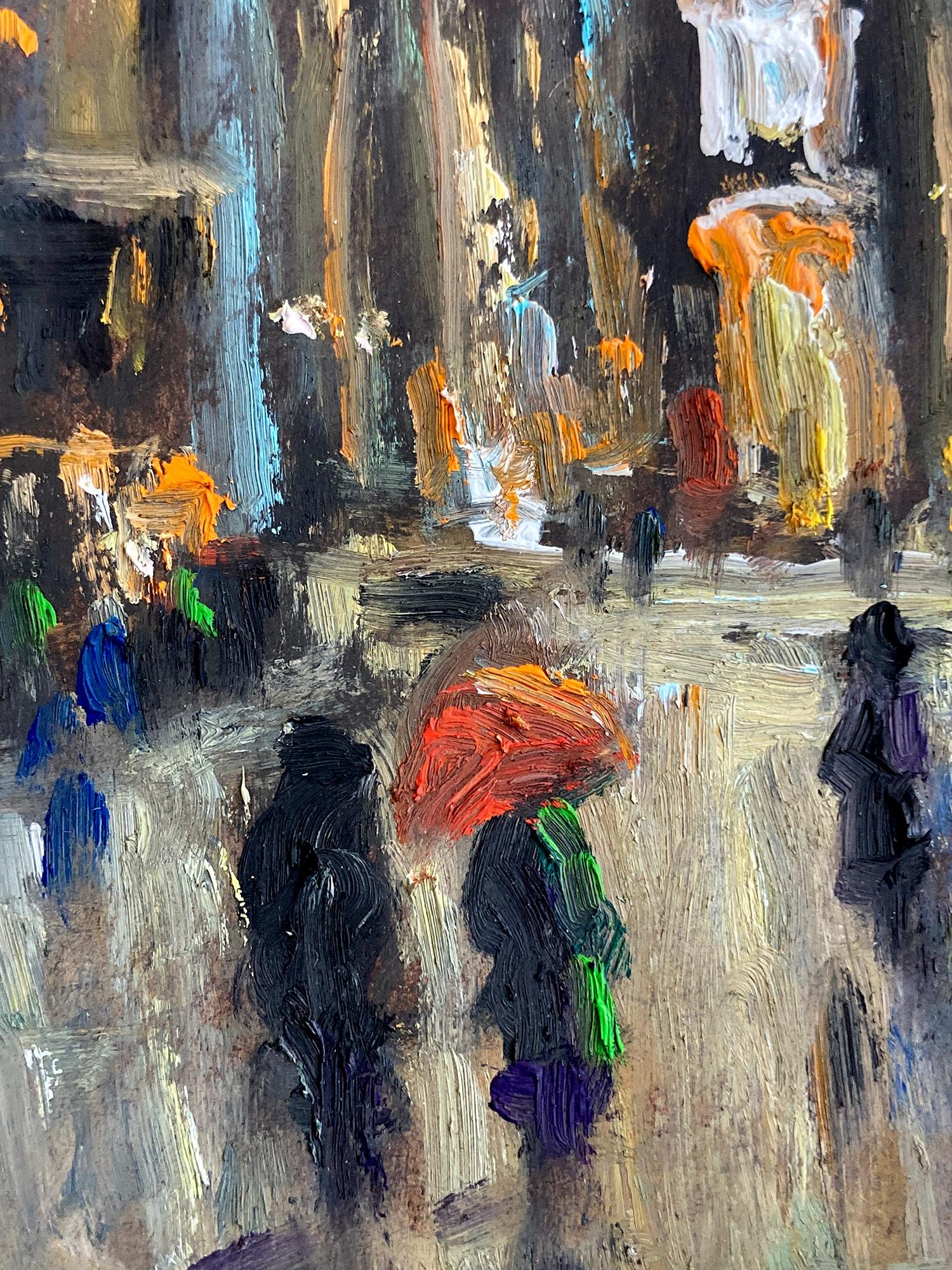 „Times Square N.Y.C.“ Impressionistische Schneeszene in New York City, Ölgemälde (Amerikanischer Impressionismus), Painting, von Christopher Willett