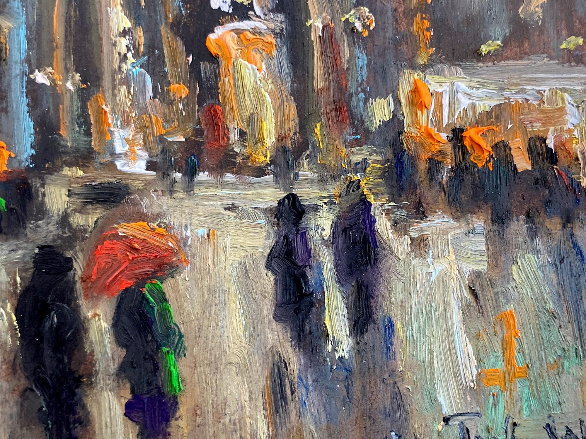 „Times Square N.Y.C.“ Impressionistische Schneeszene in New York City, Ölgemälde (Grau), Landscape Painting, von Christopher Willett