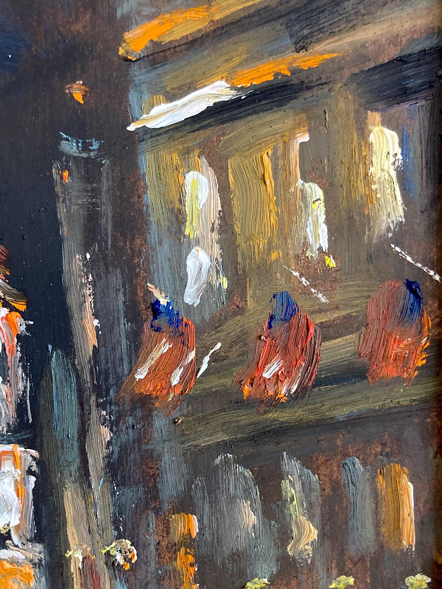 „Times Square N.Y.C.“ Impressionistische Schneeszene in New York City, Ölgemälde im Angebot 1
