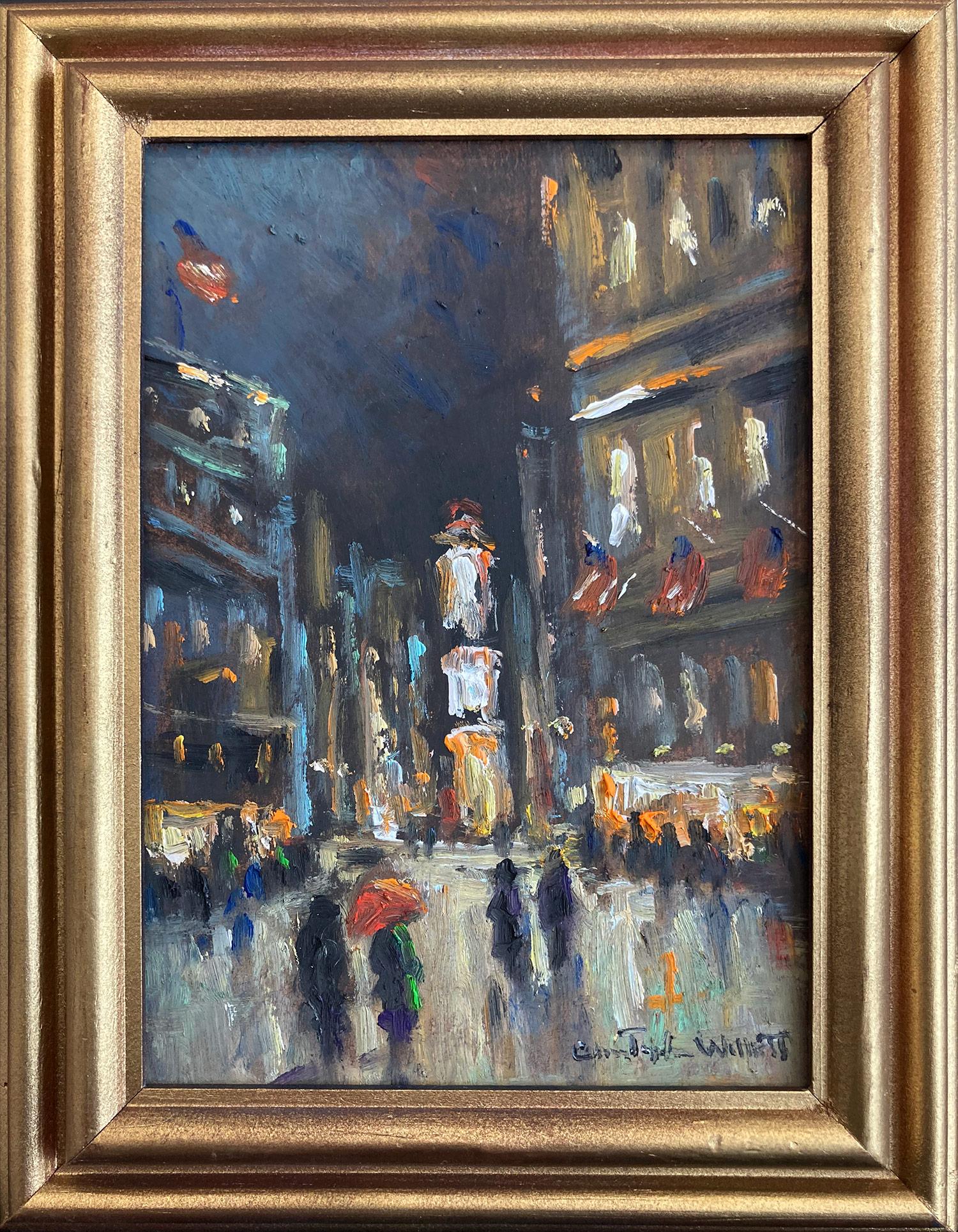 Christopher Willett Landscape Painting – „Times Square N.Y.C.“ Impressionistische Schneeszene in New York City, Ölgemälde