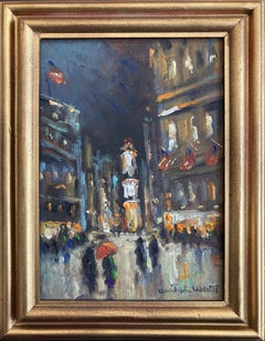 Vintage "Times Square N.Y.C." Impressionist Snow Scene in New York City Oil Painting