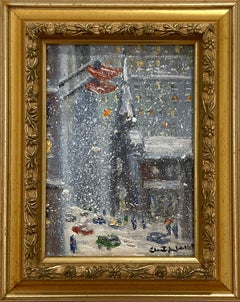 "Trinity Church" New York City Impressionist Winter Snow Scene Oil Painting