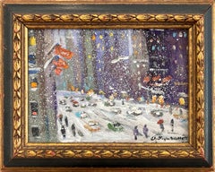 "Upper Manhattan NY City" Impressionist Snow Scene in New York City Oil Painting