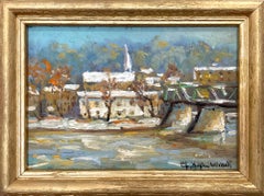 "View to Lambertville" Pennsylvania Pastoral Snow Landscape Bridge Oil Painting