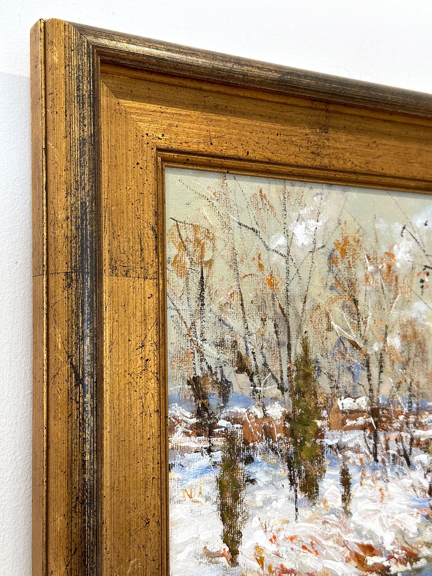 „Winter Comes Early“ Bucks County PA Schnee Creek-Szene, Ölgemälde, gerahmt im Angebot 6