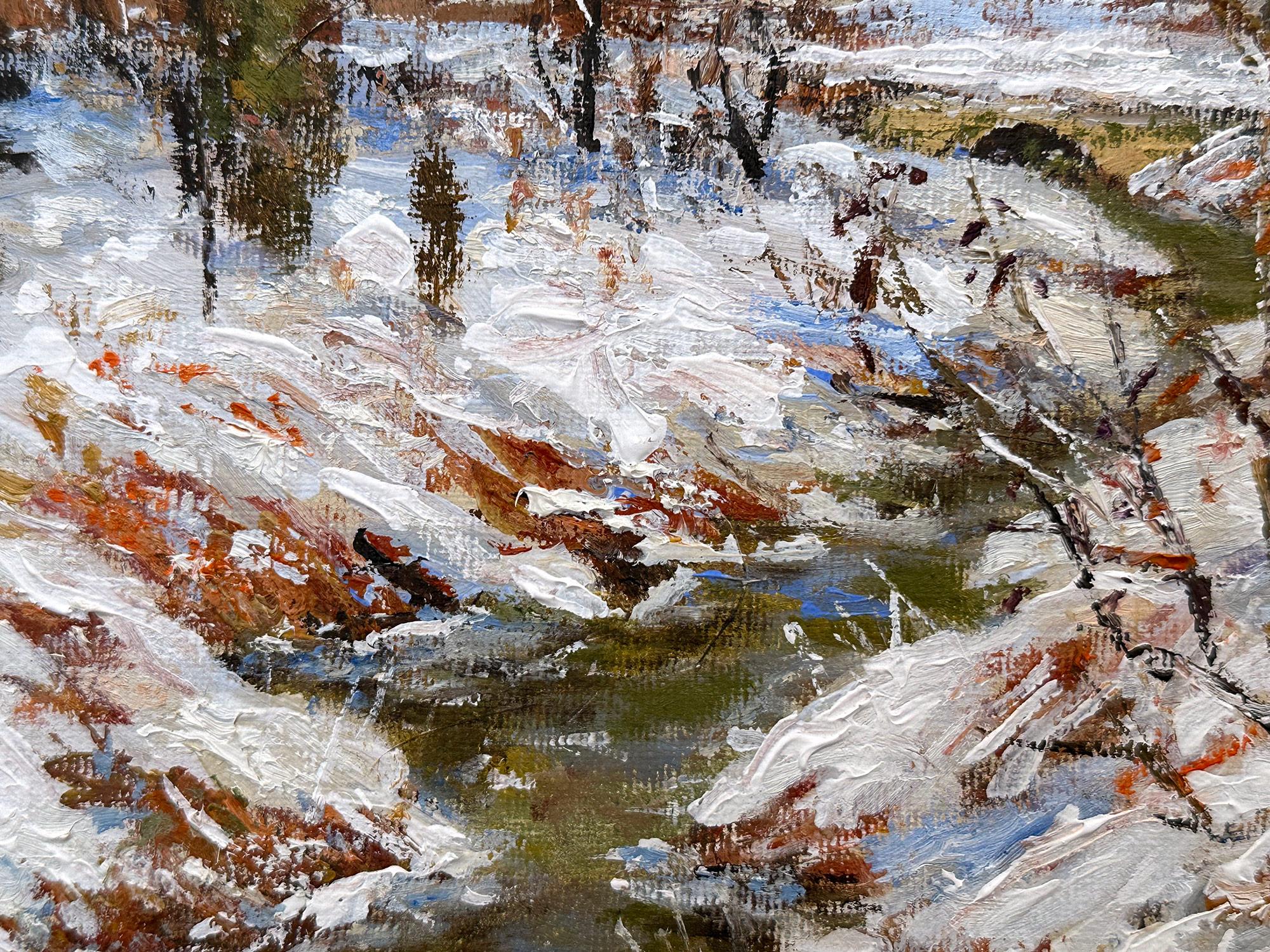 „Winter Comes Early“ Bucks County PA Schnee Creek-Szene, Ölgemälde, gerahmt im Angebot 1