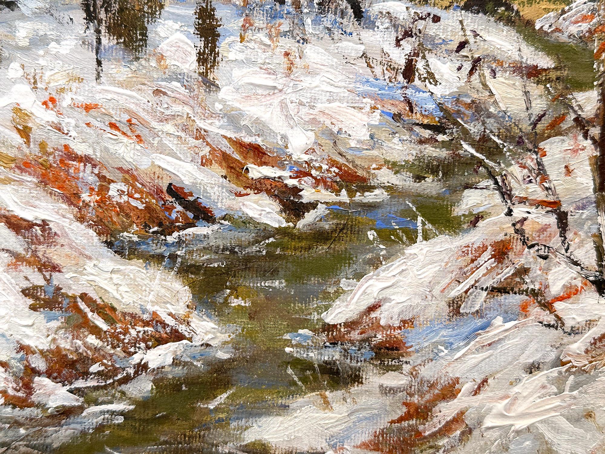 „Winter Comes Early“ Bucks County PA Schnee Creek-Szene, Ölgemälde, gerahmt im Angebot 2