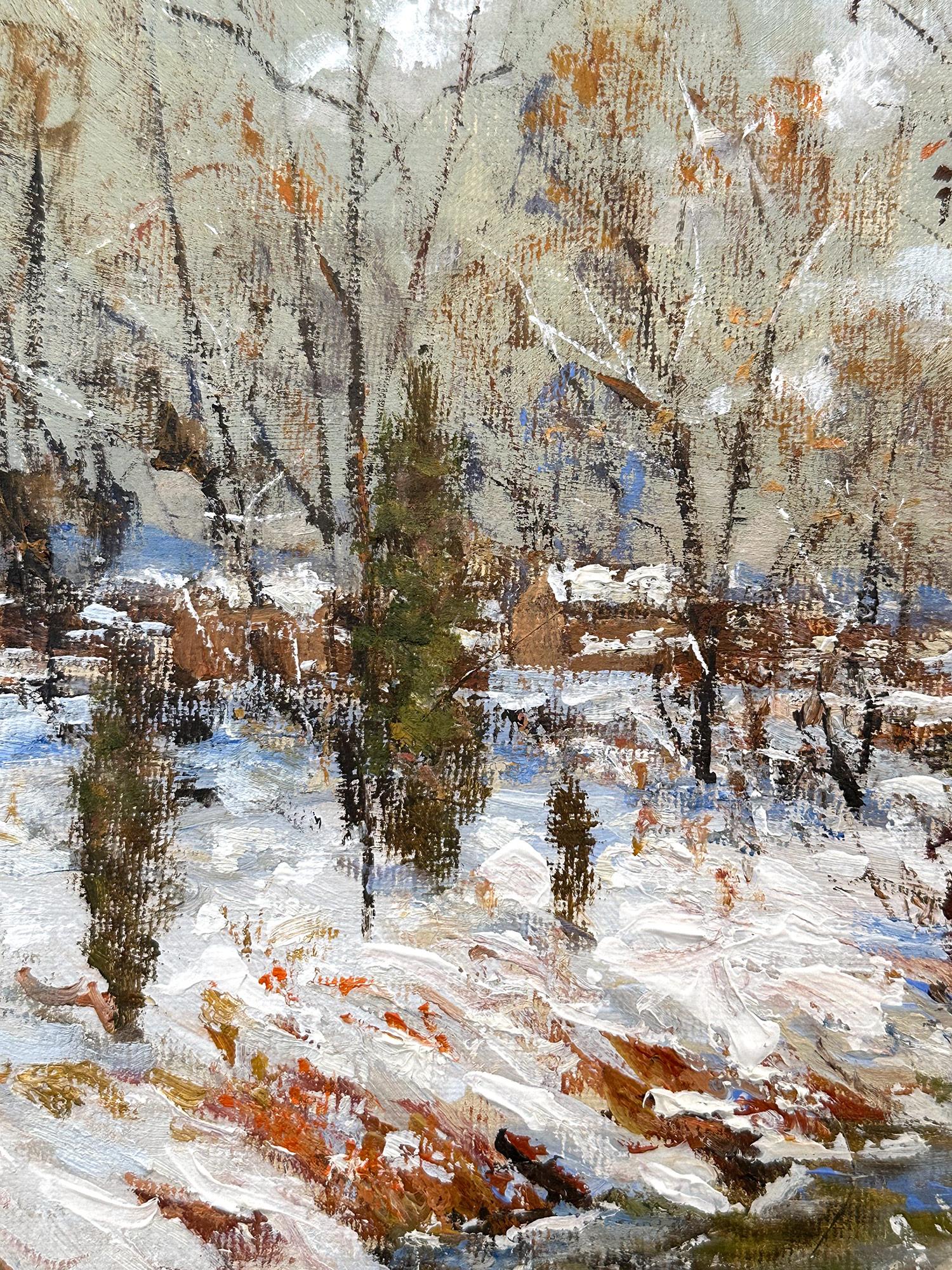 „Winter Comes Early“ Bucks County PA Schnee Creek-Szene, Ölgemälde, gerahmt im Angebot 3
