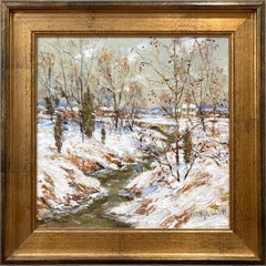 "Winter Comes Early" Bucks County PA Snow Creek Scene Oil Painting Framed